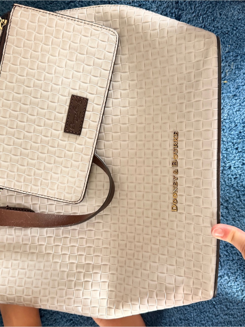 Dooney & Bourke Cream Croc-Embossed Tote with Brown Trim and Wristlet